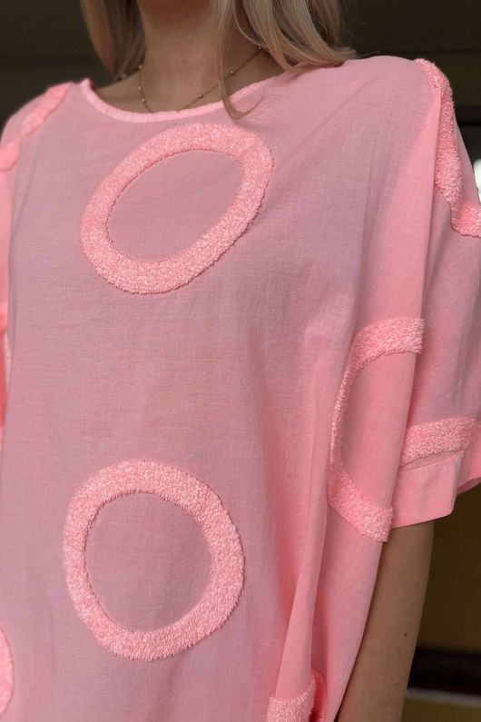 Made in Italy Sa Caleta Circle Longline Boyfriend Top Washed Sherbet Coral /7 =